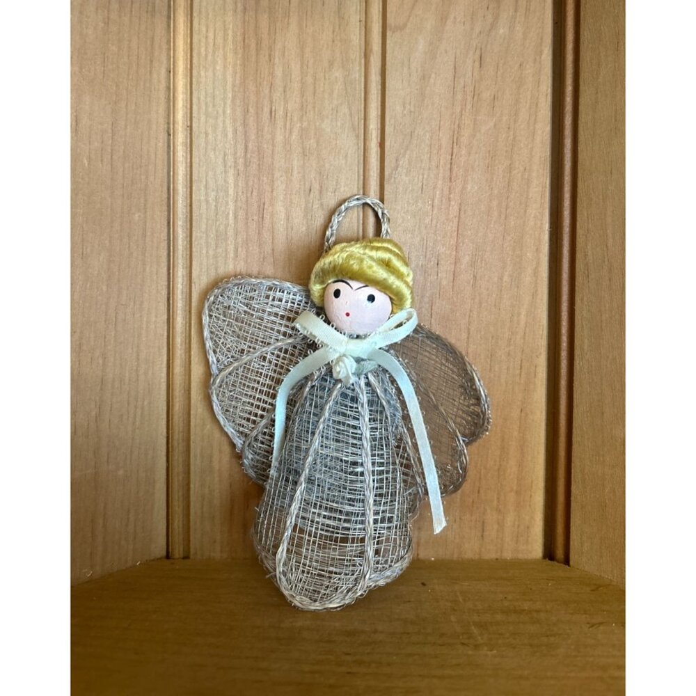 Vintage Handcrafted Burlap Wire Angel Christmas Ornament